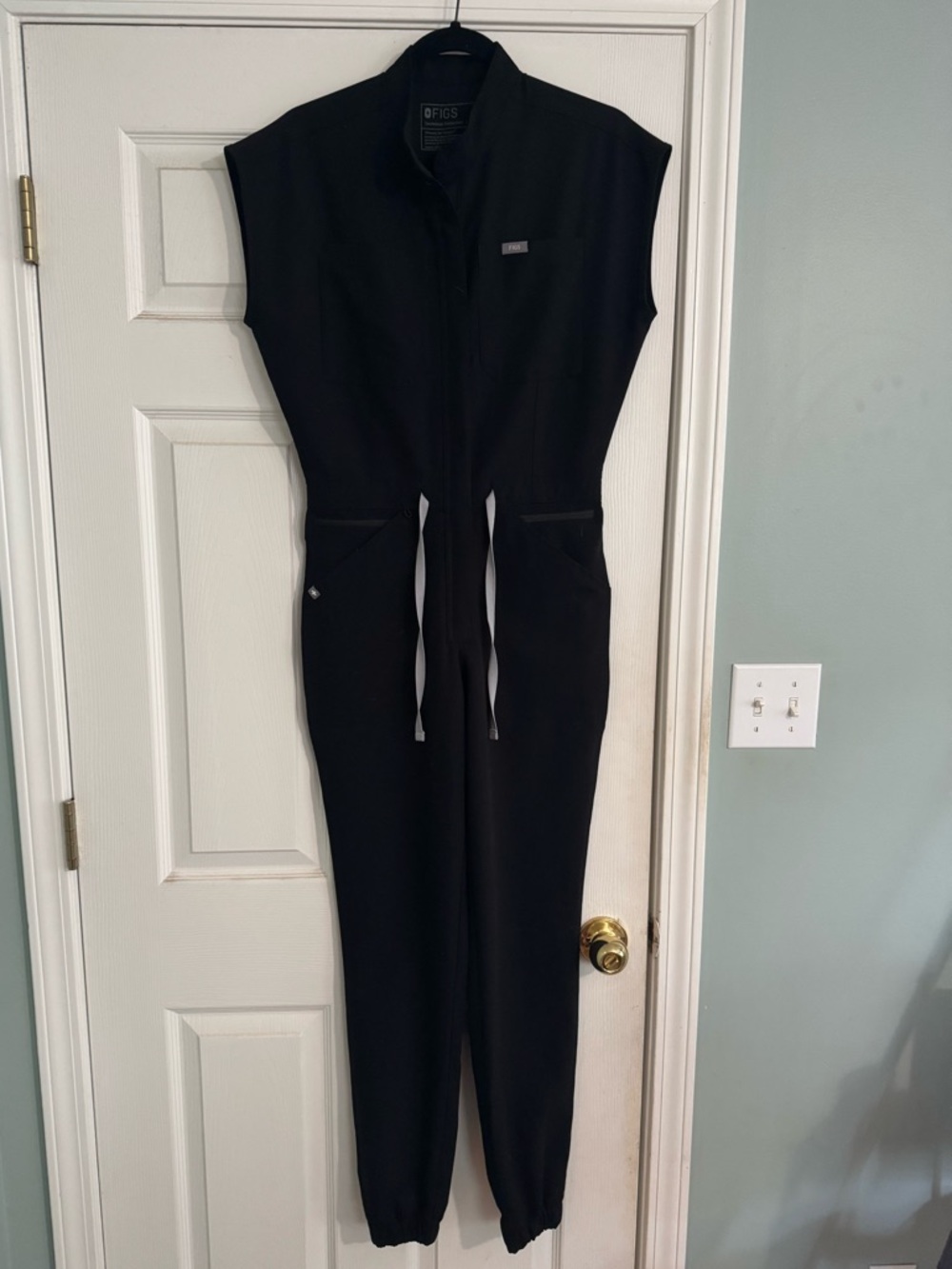 Figs Rafaela Cargo Scrub Jumpsuit in Black - Picture 2 of 3